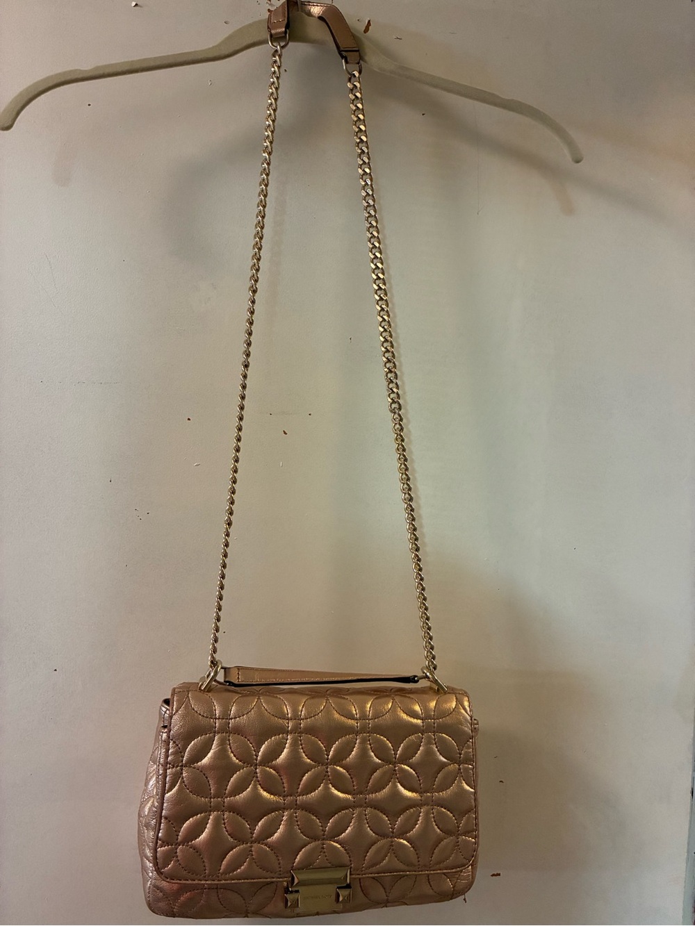 Quilted Metallic Shoulder/Crossbody Bag - Rose Gold - Picture 3 of 8